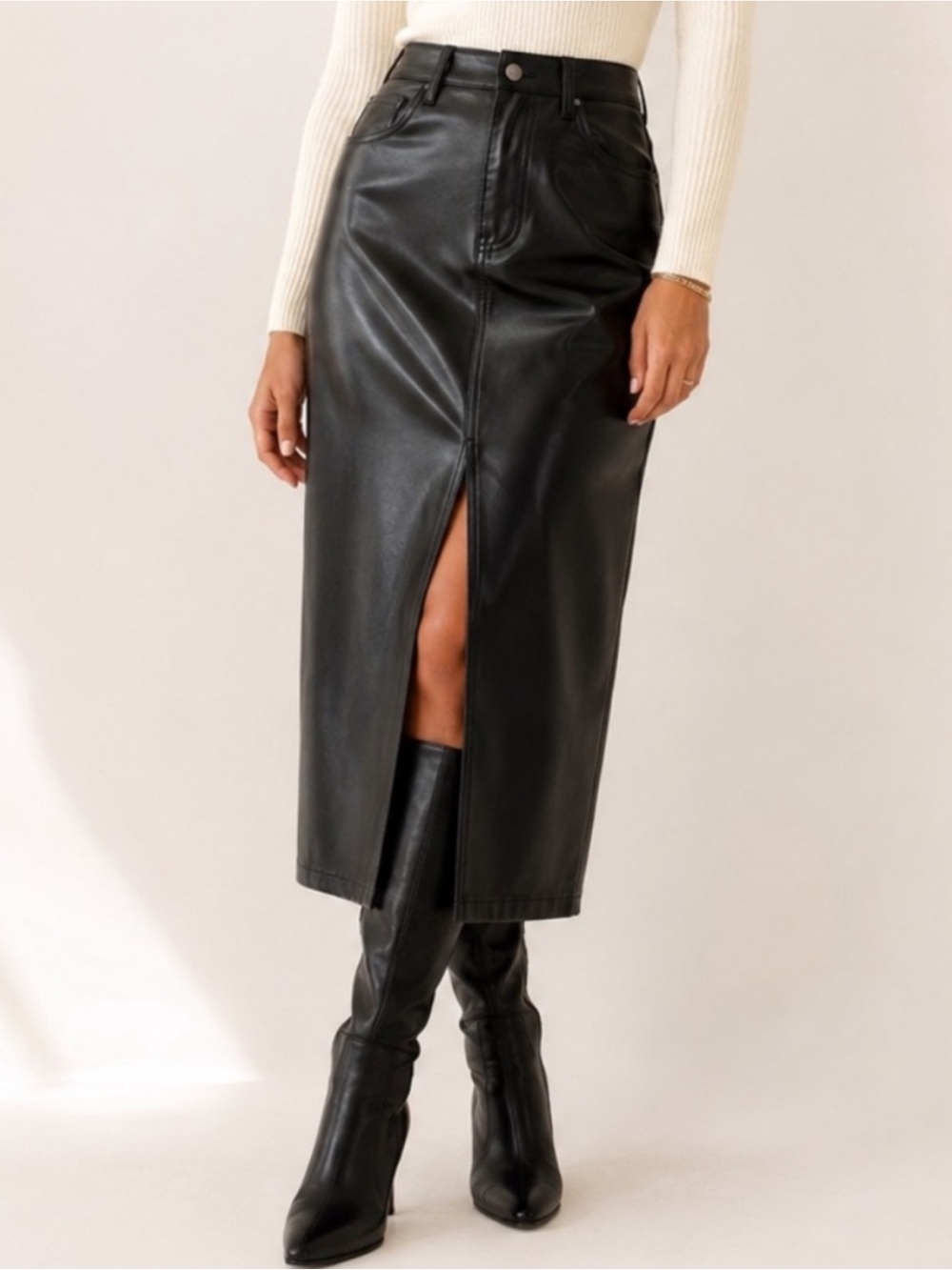 Abercrombie Vegan Leather Midi Skirt